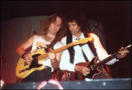 Concert photo: The Cross + Brian May + John Deacon live at the Le Palais, London, UK (Fan club Xmas party with Brian and John) [04.12.1988]