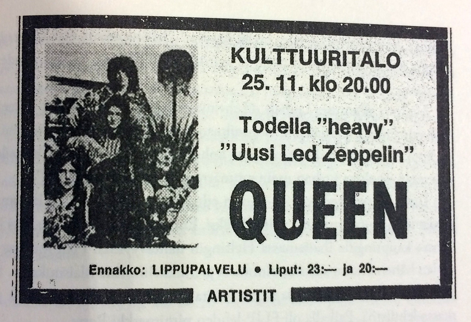 Queen in Helsinki on 25.11.1974