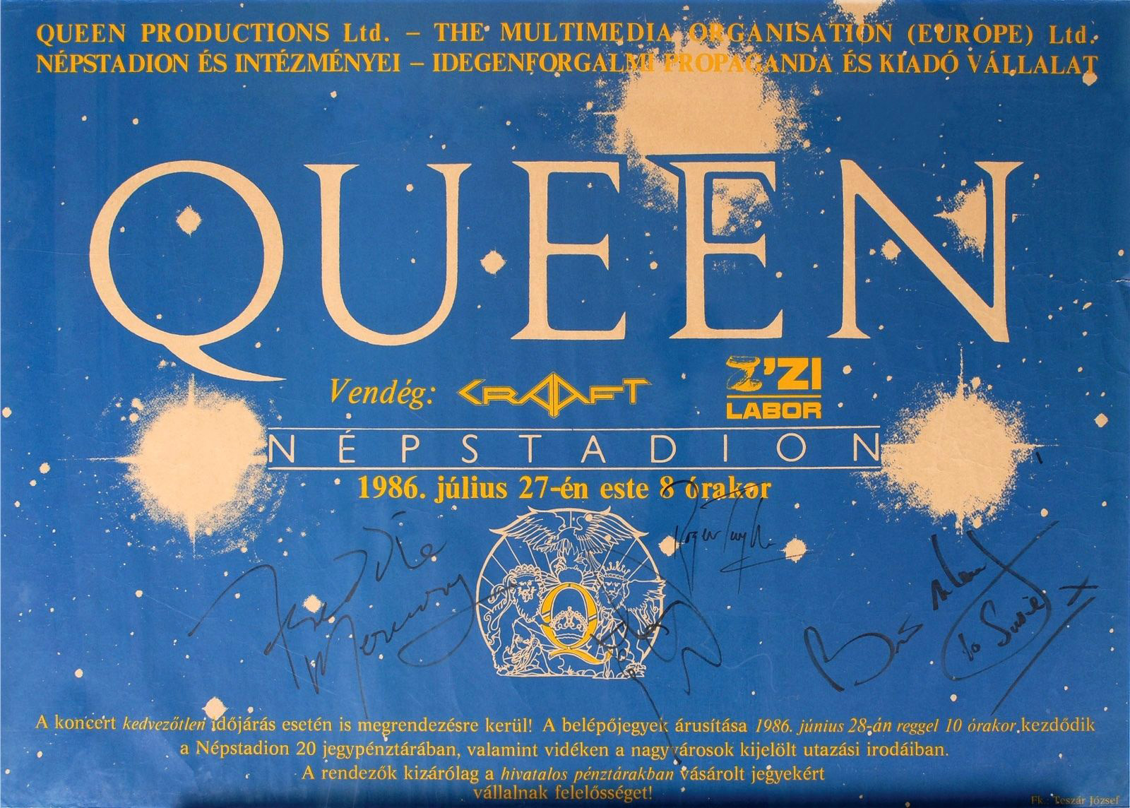 Queen in Budapest on 27.07.1986 - autographed
