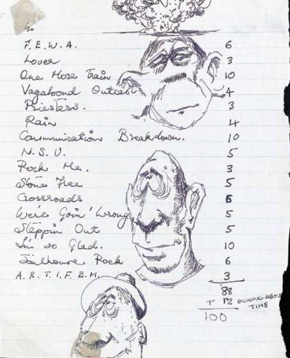 Setlist - Freddie's handwritten setlist - Preparations for an Ibex concert - From a Christie's auction