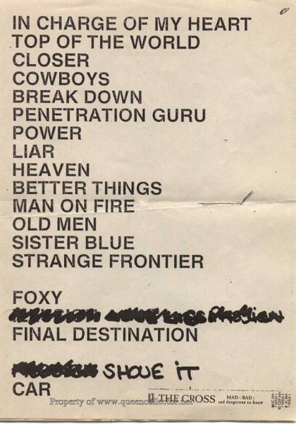 Setlist - The Cross - 08.06.1990 Stuttgart, Germany
