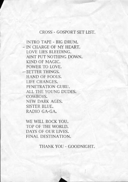 Setlist - The Cross - 29.07.1993 Gosport, UK - Gosport festival