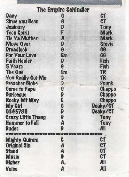 Setlist - John Deacon - 01.07.1995 London, UK - with SAS Band