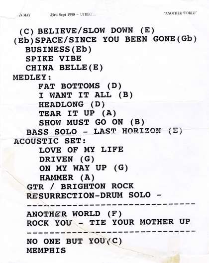 Setlist - Brian May - 23.09.1998 Utrecht, The Netherlands