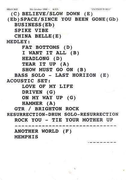 Setlist - Brian May - 05.10.1998 Cologne, Germany