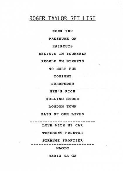 Setlist - Roger Taylor - 14.10.1998 London, UK