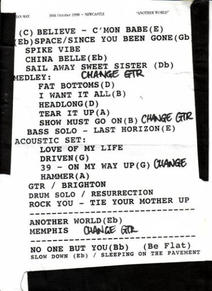 Setlist - Brian May - 30.10.1998 Newcastle, UK
