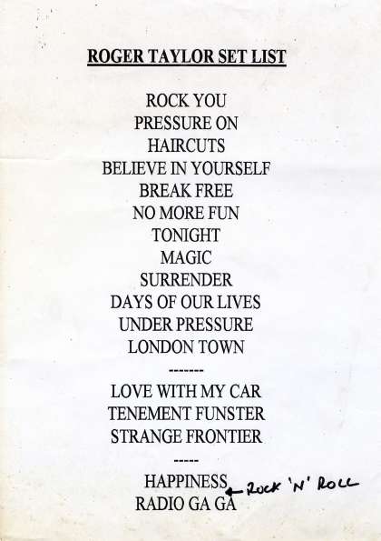 Setlist - Roger Taylor - 02.04.1999 Portsmouth, UK