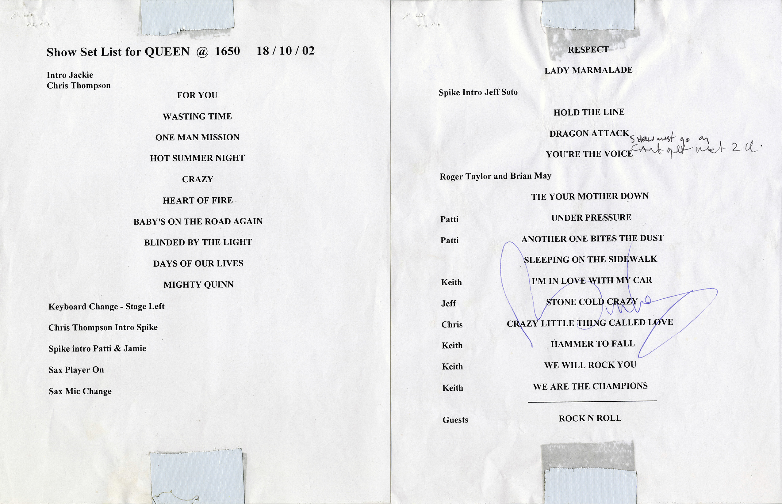 Walk Of Fame afterparty in Los Angeles, 18.10.2002|SAS Band with Brian and Roger (setlist signed by Brian)