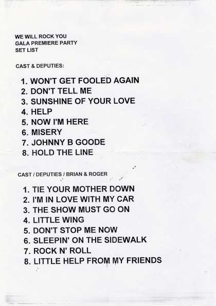 Setlist - Brian May + Roger Taylor - 12.12.2004 Cologne, Germany - WWRY afterparty