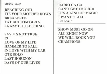 Setlist - Queen + Paul Rodgers - 13.04.2005 Vienna, Austria