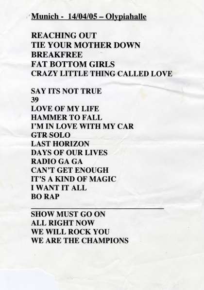 Setlist - Queen + Paul Rodgers - 14.04.2005 Munich, Germany
