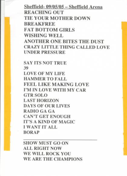 Setlist - Queen + Paul Rodgers - 09.05.2005 Sheffield, UK