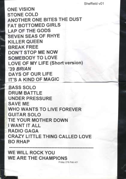 Setlist - Queen + Paul Rodgers - 09.05.2005 Sheffield, UK