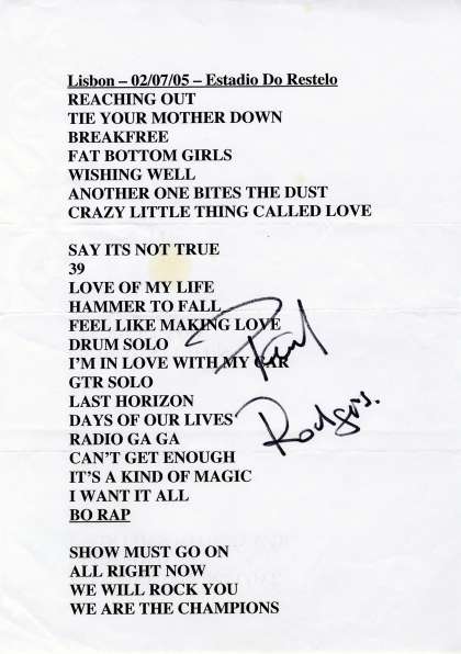 Setlist - Queen + Paul Rodgers - 02.07.2005 Lisbon, Portugal