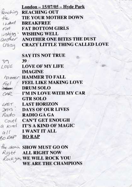Setlist - Queen + Paul Rodgers - 15.07.2005 London, UK