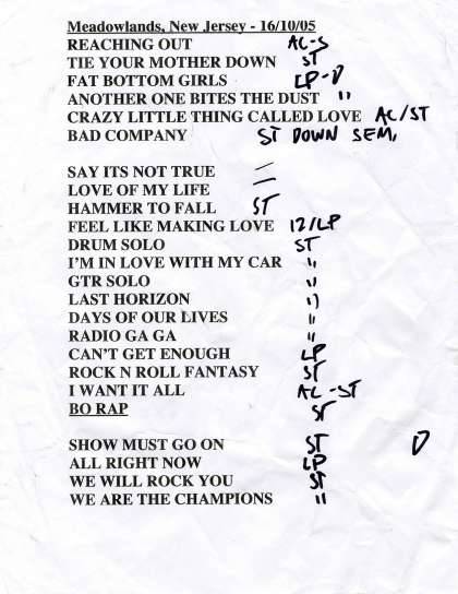 Setlist - Queen + Paul Rodgers - 16.10.2005 East Rutherford, NJ, USA