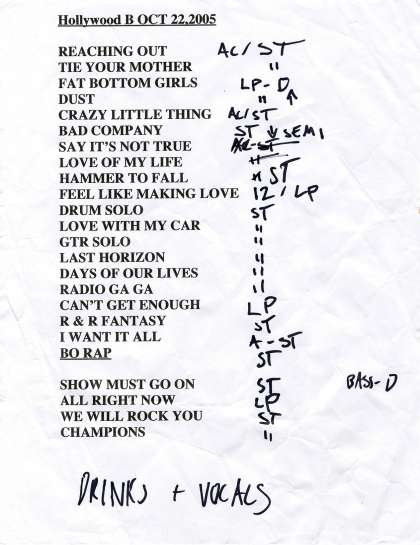 Setlist - Queen + Paul Rodgers - 22.10.2005 Los Angeles, CA, USA