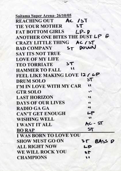 Setlist - Queen + Paul Rodgers - 26.10.2005 Saitama, Japan