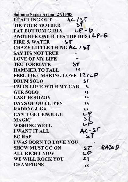 Setlist - Queen + Paul Rodgers - 27.10.2005 Saitama, Japan
