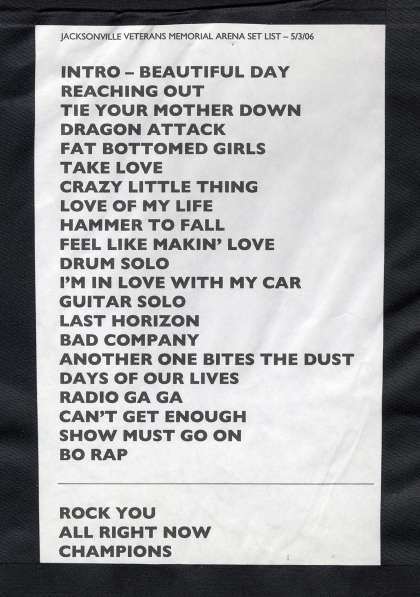 Setlist - Queen + Paul Rodgers - 05.03.2006 Jacksonville, FL, USA