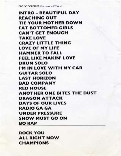 Setlist - Queen + Paul Rodgers - 13.04.2006 Vancouver, Canada