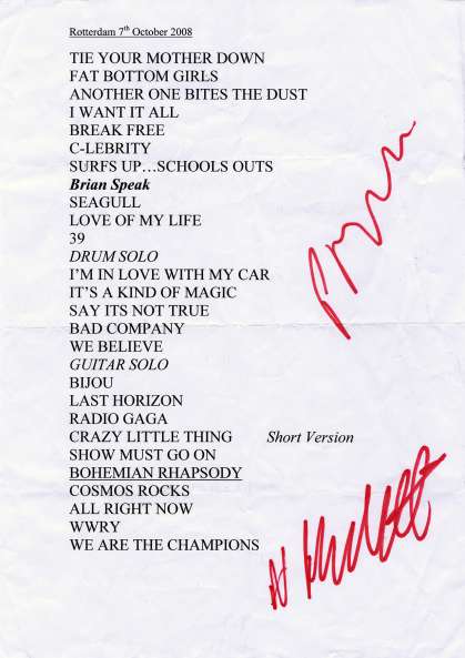 Setlist - Queen + Paul Rodgers - 07.10.2008 Rotterdam, The Netherlands