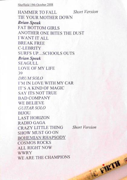 Setlist - Queen + Paul Rodgers - 19.10.2008 Sheffield, UK