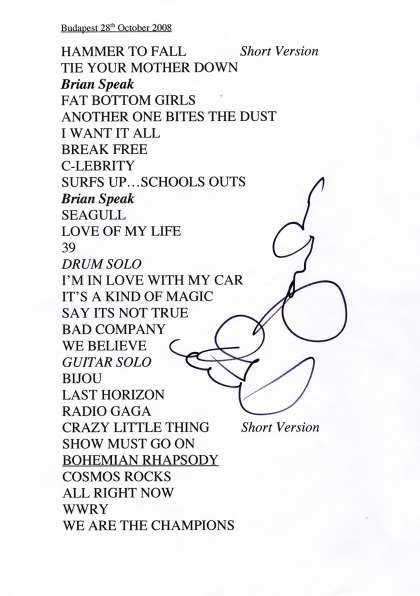 Setlist - Queen + Paul Rodgers - 28.10.2008 Budapest, Hungary