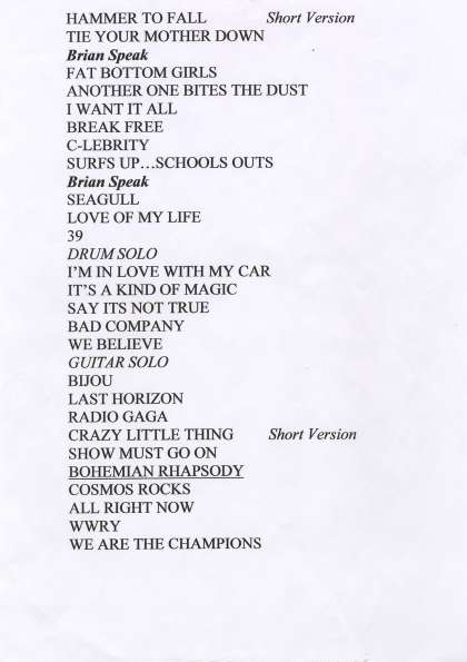 Setlist - Queen + Paul Rodgers - 31.10.2008 Prague, Czech Republic