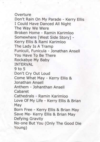 Setlist - Brian May - 20.04.2012 Watford, UK - Friday Night is Music Night