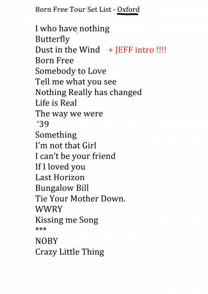 Setlist - Brian May - 17.06.2013 Oxford, UK