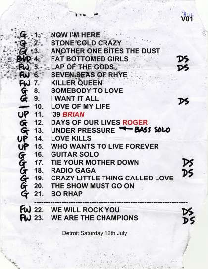 Setlist - Queen + Adam Lambert - 12.07.2014 Auburn Hills, MI, USA