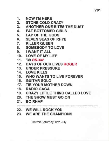 Setlist - Queen + Adam Lambert - 12.07.2014 Auburn Hills, MI, USA