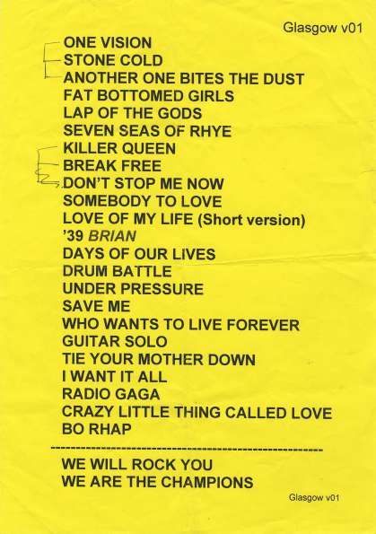 Setlist - Queen + Adam Lambert - 14.01.2015 Glasgow, UK