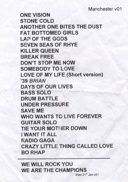 Setlist - Queen + Adam Lambert - 21.01.2015 Manchester, UK