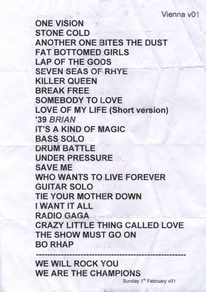 Setlist - Queen + Adam Lambert - 01.02.2015 Vienna, Austria