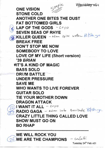 Setlist - Queen + Adam Lambert - 24.02.2015 London, UK