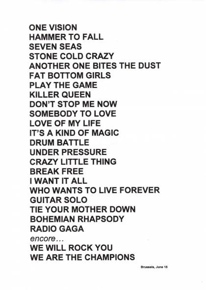 Setlist - Queen + Adam Lambert - 15.06.2016 Brussels, Belgium