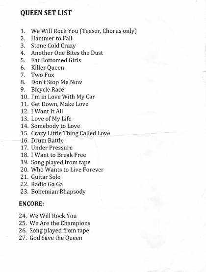 Setlist - Queen + Adam Lambert - 31.07.2017 Washington, DC, USA
