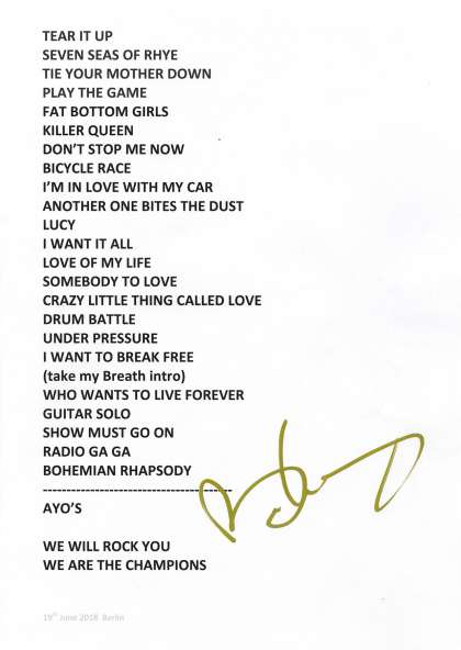 Setlist - Queen + Adam Lambert - 19.06.2018 Berlin, Germany