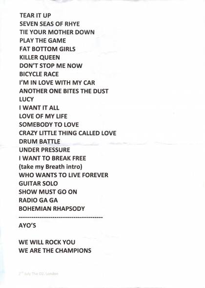 Setlist - Queen + Adam Lambert - 02.07.2018 London, UK