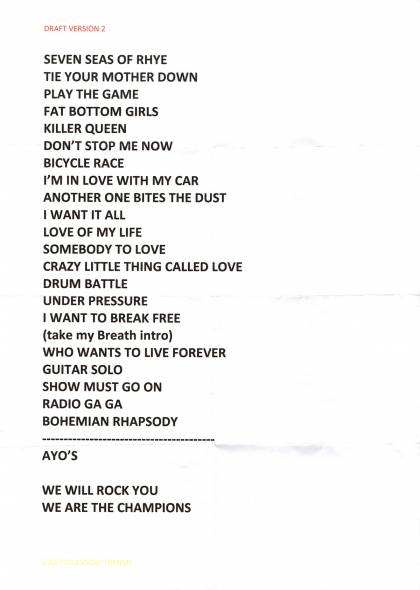 Setlist - Queen + Adam Lambert - 06.07.2018 Glasgow, UK