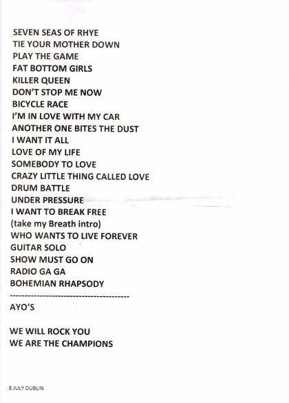 Setlist - Queen + Adam Lambert - 08.07.2018 Dublin, Ireland