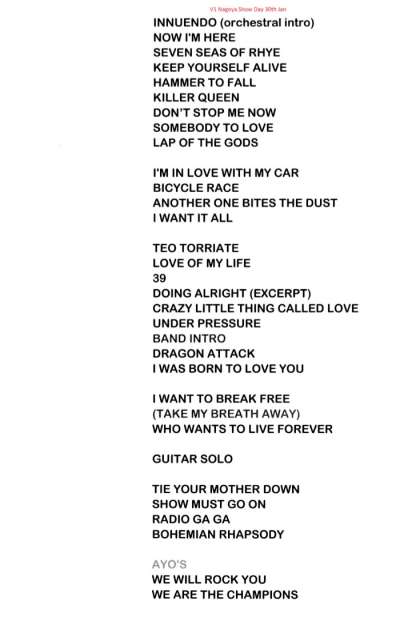 Setlist - Queen + Adam Lambert - 30.01.2020 Nagoya, Japan