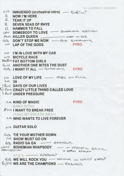 Setlist - Queen + Adam Lambert - 05.06.2022 London, UK