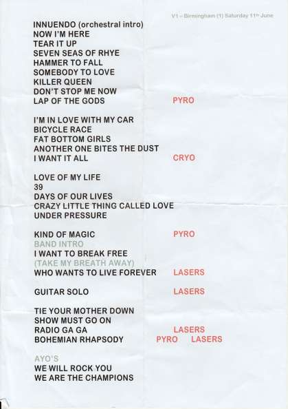 Setlist - Queen + Adam Lambert - 11.06.2022 Birmingham, UK