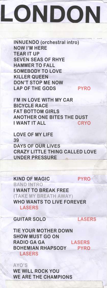 Setlist - Queen + Adam Lambert - 17.06.2022 London, UK