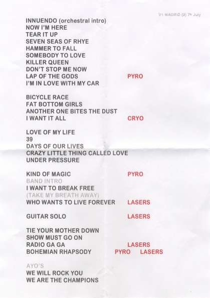 Setlist - Queen + Adam Lambert - 07.07.2022 Madrid, Spain