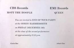 Invite to the afterparty after the 1973 UK tour with Mott The Hoople